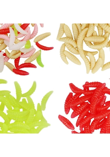 Valkyrie 200 Adet 2,4cm Yumuşak Silikon Kurtçuk Olta Balık Yemi - 4 Farklı Renk - Fosforlu