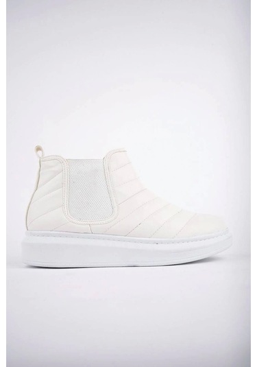 Slw205 Boston Bağcıksız Cilt Erkek Spor Bot Bt Beyaz Beyaz