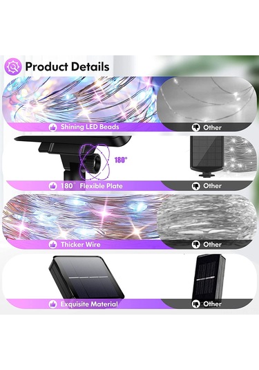 Tenfowee Güneş Enerjili Renkli Led Bahçe Aydınlatma Seti, 200 Led, 39.4 Ft, Su Geçirmez, 2 Paket