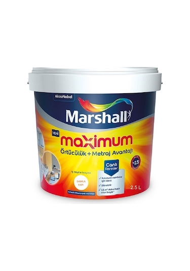 Marshall Maximum Su Bazlı Silinebilir Ipeksi Mat 2,5 Lt = 3,5 Kg
