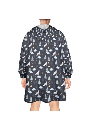 Wolf Desenli Giyilebilir Battaniye Hoodie, Unisex Kalın Flanel, Kapüşonlu,sıcak Rahat-a7 Wolf Night Sky