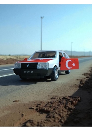 Nostaljik Metal Çek Bırak Türk Bayraklı Beyaz Tofaş Şahin Araba Kapılar Açılır Diğer