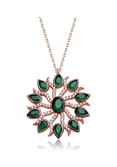 Gümüş Yeşil Güneş Kadın Kolye Rose