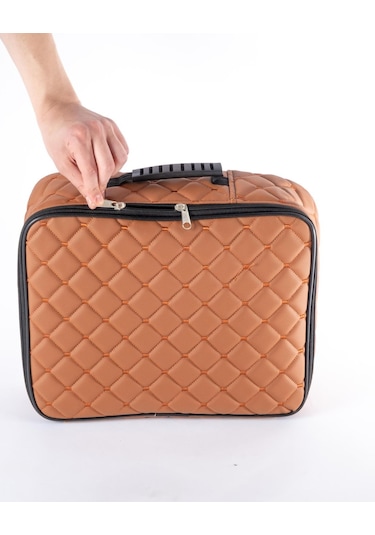 Kuaför Berber Kapitone Deri Malzeme Çantası Taba
