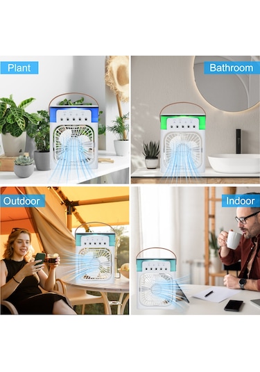 Leezsing Masaüstü Soğuk Hava Fanı Nemlendirici Mini Hava Soğutucu Sis Püskürtücü 3 Ayarlanabilir Rüzgar Hızı Renkli Gece Lambası İle 3 Ayarlanabilir Diğer