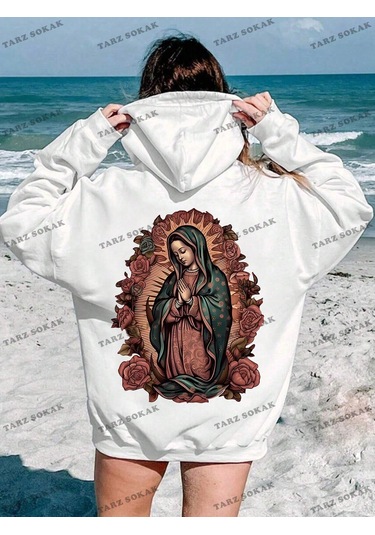 Y2k Trend Sezon Unisex Retro Sweatshırt Kapşonlu Kod 1911 Trz2326 Beyaz