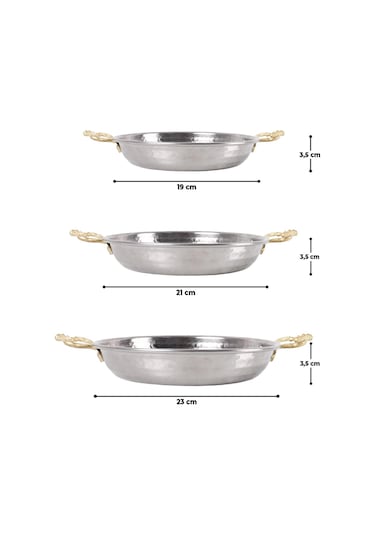Bakır Görünümlü Çelik Sahan Seti Omlet Yumurta Tavası 3 Lü 19/21/23 Cm