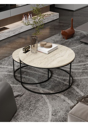 Orta Sehpa Ikili Lüx Specıal Traverten Bej