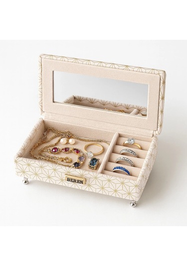 Berjer Figürlü Kadife Desenli Takı Bijuteri Mücevher Kutusu Biblo 24cm Krem İthal Ürün