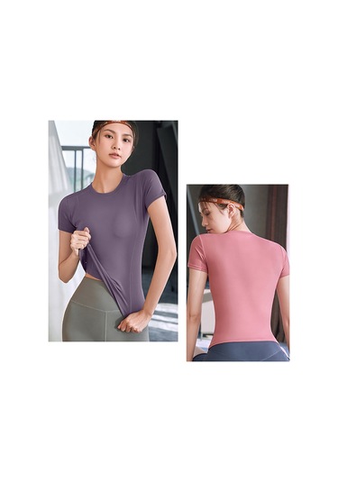 Ximistore9 Bayanlar İçin Spor Tişört - Esnek, Nefes Alıcı, Form Verici - Koşu, Yoga, Fitness - Mor Mor