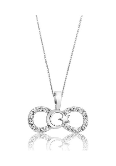 Himarry 925 Ayar Gümüş Sonsuzluk Ay Yıldız Kadın Gümüş Kolye Beyaz
