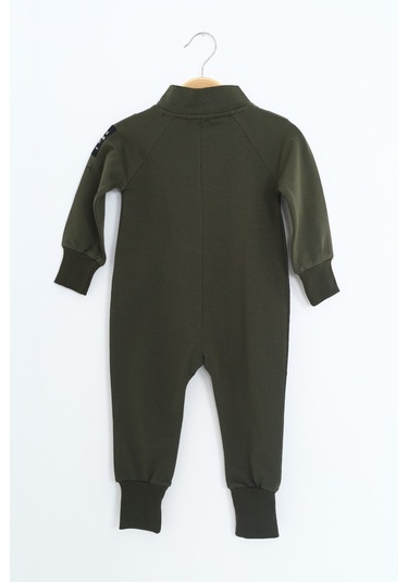 Toontoy Kids Toontoy Erkek Bebek Baskılı Dik Yaka Fermuarlı Reglan Kol Basic Tulum Haki