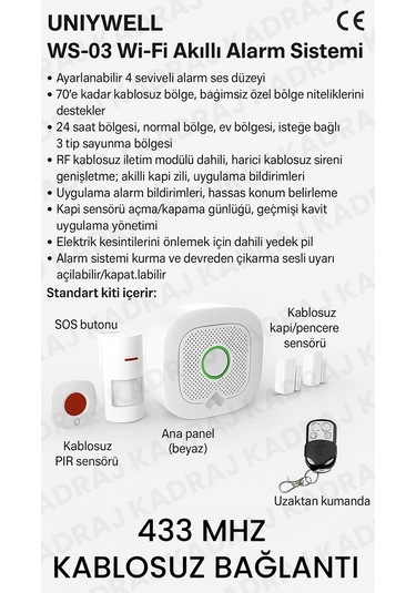 Unıywell Ws-03 Kablosuz Ev Alarm Sistemi Ce Sertifikalı Priz Tipi Ana Ünite