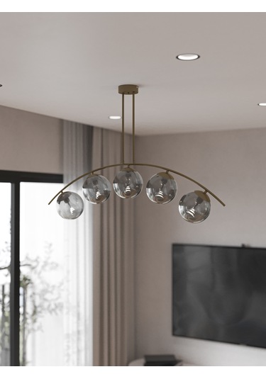 Lal Modern Eskitme 5 Li Füme Cam Küre Avize Yay Formlu