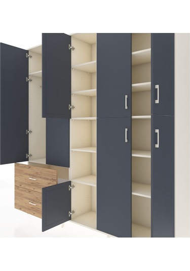 Hyperion Dolap 12 Raflı 2 Çekmeceli Tek Askılı 220x44x243 Aytaşı-antrasit/çam Antrasıt/atlas Çam Hyperion Dolap 12 Raflı 2 Çekmeceli Tek Askılı 220x44x243 Aytaşı-antrasit/çam Antrasıt/atlas Çam