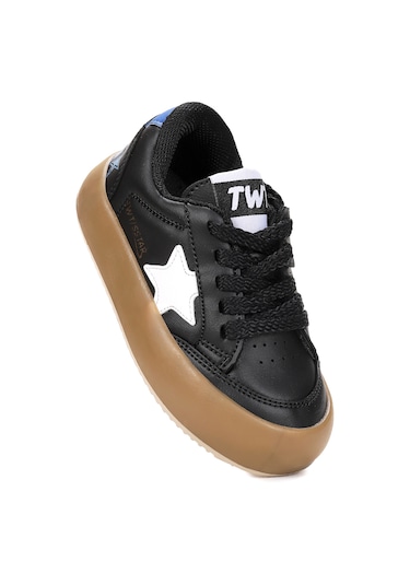 Kiko Kids Rida Günlük Cırtlı Bağcıklı Erkek Çocuk Spor Ayakkabı Siyah - Beyaz Siyah - Beyaz