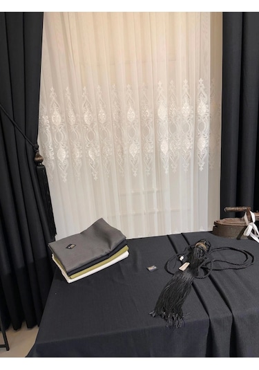 Nivemeshome Siyah 140x220 Keten Masa Örtüsü Siyah