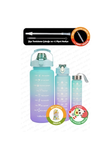 Valletta Eldorado 3lü Set Motivasyonel Su Matarası Yeşil