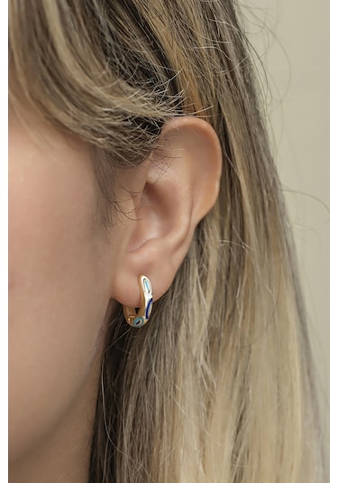 Nereze 925 Ayar Gümüş Gold 15 MM Lazer Mineli Halka Küpe