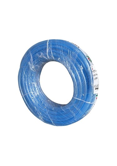 Plahosan 1/2 İnç Örgülü Pvc Şeffaf Bahçe Hortum 25 Mt Mavi Renk