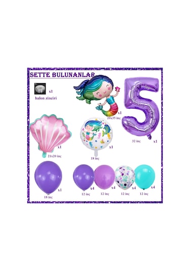 5 Yaş Deniz Kızı Temalı Doğum Günü Parti Kutlama Seti Konsept 2