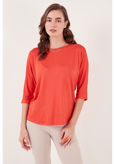 Lela Bisiklet Yaka Truvakar Kol Bayan Bluz 5861416Y Nar Çiçeği