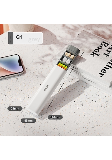 Yeiuyi7 Uzun Şerit 1 Hafta Kullanımı 7 Bölme Portatif Hap Kutusu Gri