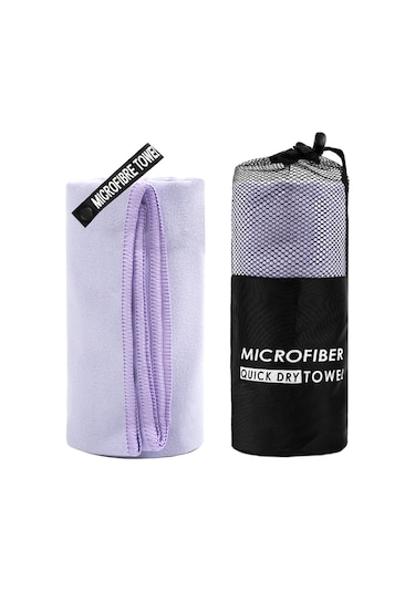 Konesam Mikrofiber Spor Havlu - Hızlı Kuruyan, İki Yönlü Kadife, Spor Ve Yürüyüş İçin Uygun, Mor, Silindirik Çantalı, 40x80 Cm Mor