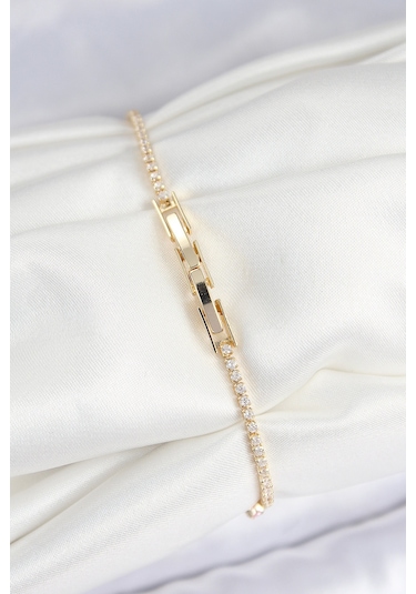 Pirinç Zirkon Taşlı Asorti Model Gold Renk Kadın Bilekilk Altın