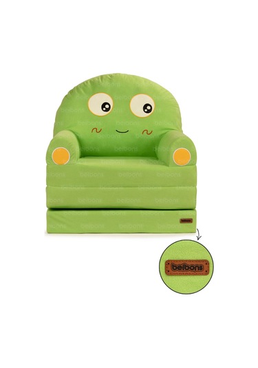 Portatif Katlanabilir Sevimli Çocuk Koltuğu - 3 Katlı Çocuk Yatak Koltuk - Taşınabilir Bebek Koltuğu Yeşil