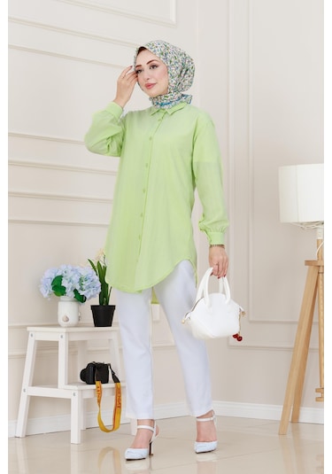 Sevitli Göğüsü Taş Detaylı Oversize Tunik-sarı-5230 Sarı