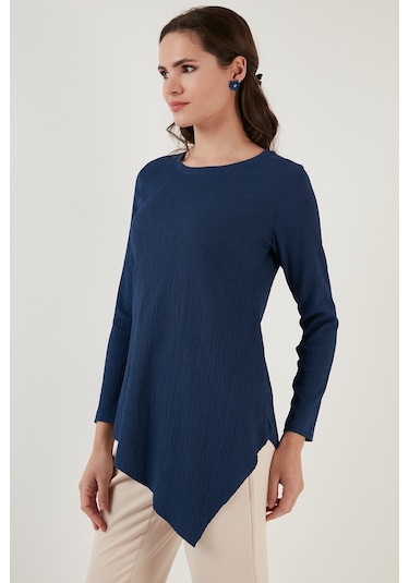Lela Bisiklet Yaka Esnek Dokulu Asimetrik Bayan Bluz 5864971 Indigo