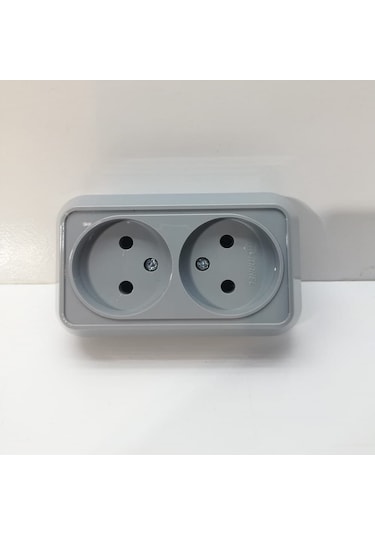 Makel Sıva Üstü İkili Priz Gri Topraksız