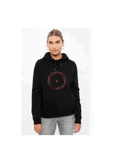 Lord Of The Rings Baskılı Siyah Kadın Kapşonlu Sweashirt (528726408)