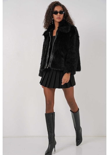 Gabria Deri Fermuarlı Kürk Siyah