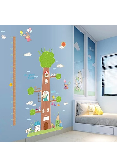 Dev Boyut Ağaç Ev Bebek Odası Dekoru Boy Ölçer Duvar Sticker Karışık