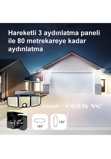 Greentech Güneş Enerjili 223 Cob Ledli, Hareket Sensörlü, 3 Taraflı Aydınlatma / GT-SL25