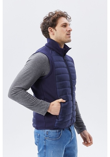 Uniprom Erkek Şişme Yelek Su Ve Rüzgar Geçirmez Ray Desen Lacivert