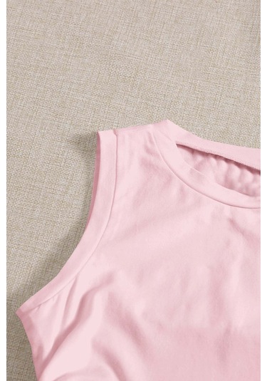 Merry See Yanları Büzgülü Kolsuz Bluz Crop Top Atlet Pembe