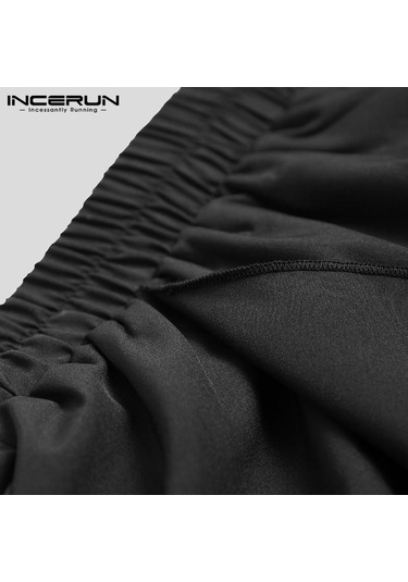 Incerun Düzensiz Hip Hop Erkekler Düz Etek Pantolon Harajuku Sokak Siyah Pileli Önlük Gotik Jogger Pantolon Siyah