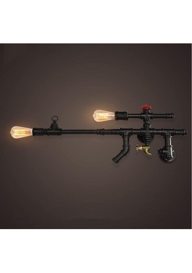 Silah Şeklinde Borulardan Duvar Lambası Hediyelik Duvar Apliği Siyah