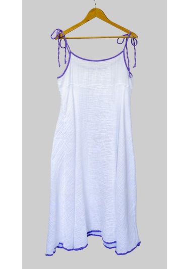 %100 Pamuk Müslin Nefes Alır Kadın Askılı Gecelik Elbise Pijama Rahat, Şık Ve Çok Amaçlı Mor