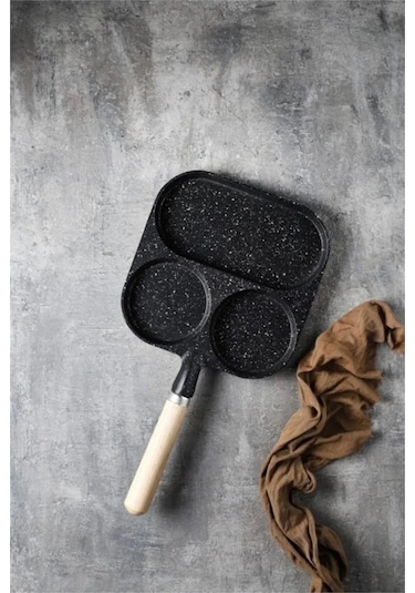 Evini Sev 3 Bölmeli Granit Döküm Tava Pancake Yumurta Mücver Omlet Tavası