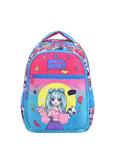 Waddell Lisanslı Pembe-turkuaz Anime Kız Desenli Kız Çocuk İlkokul Sırt Çantası Ve Beslenme Çantası