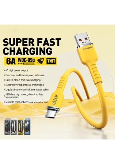 Wk Wdc-09a 6a Usb Usb-c / Tip-c Silikon Veri Kablosu, Uzunluğu: 1.2m Beyaz