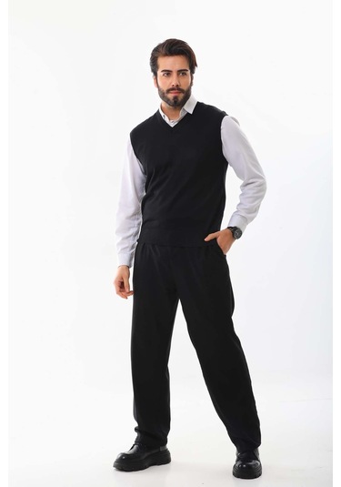 Günay Erkek V Yaka Yün Süveter 1000 Siyah