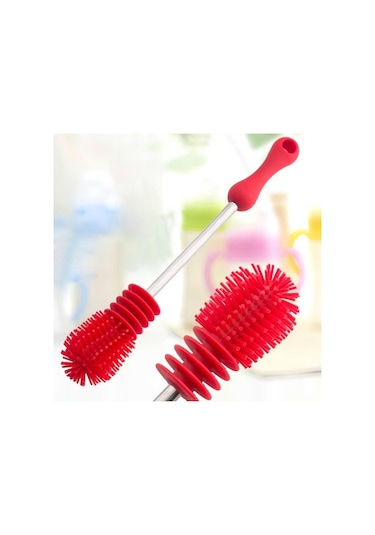 Sones Yıkama Temizleme Döner Saplı Uzun Saplı Fırçalama Biberon Fırçası Kırmızı
