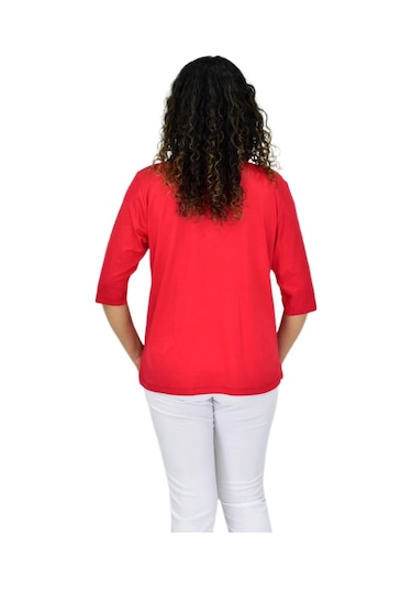 Caftan Kadın Kısa Kol Taşlı Bluz Bgl-st04711 Kırmızı