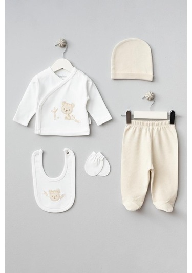 Bebitof %100 Pamuk Sevimli Kaplan Desenli 10 Parça Kutulu Yenidoğan Hastane Çıkışı Zıbın Seti Bbtf.ekr.20106.3 Ekru