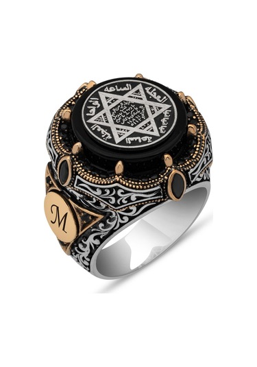 Mührü Süleyman Desenli Yuvarlak 925 Gümüş Erkek Yüzük